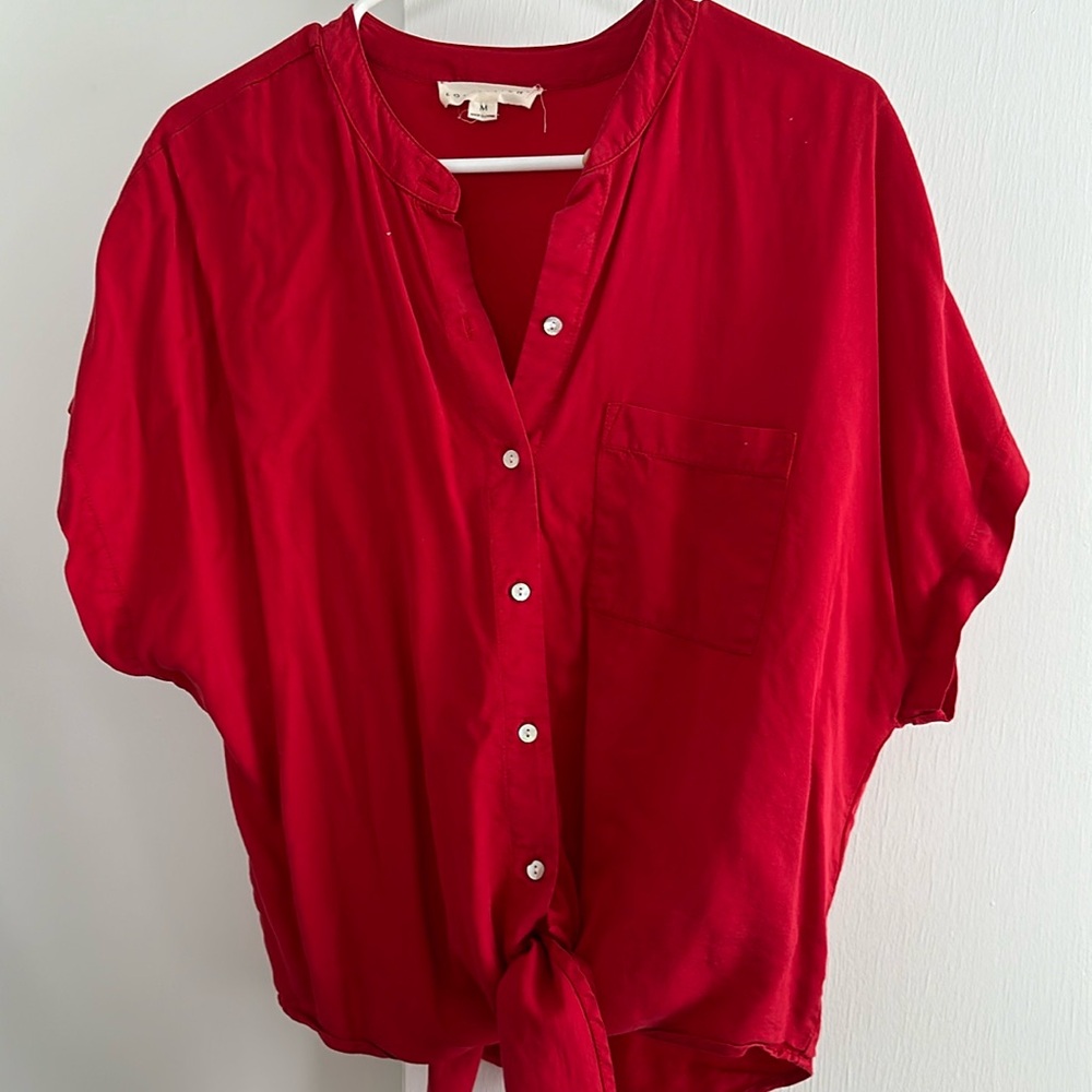 Red tie front button down
